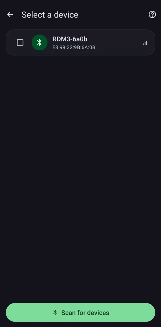 Device list after scanning has stopped