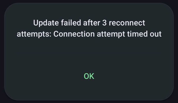 Update failed after 3 reconnect attempts